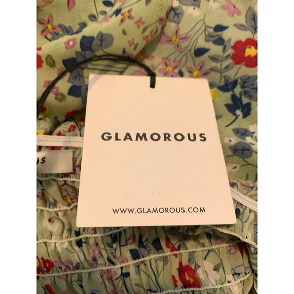 Glamorous green floral long sleeves off shoulders cropped top size Medium - Picture 8 of 11